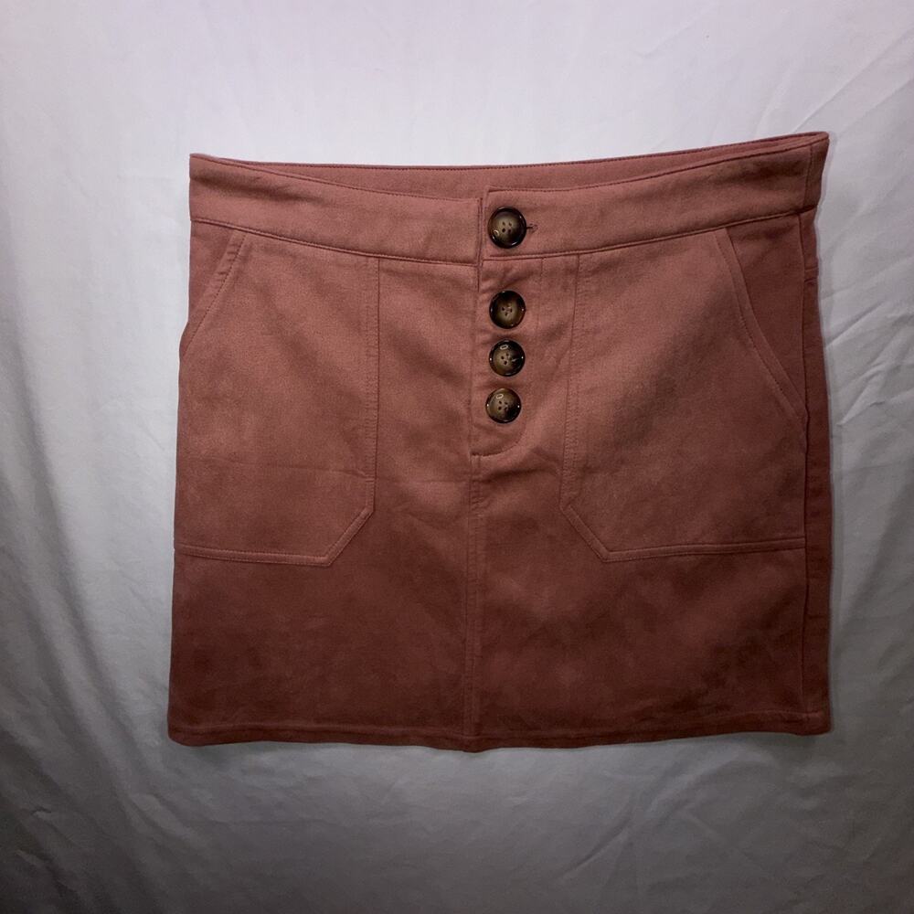HYFVE Women's Brown Suede Mini Skirt Size Small – Button Front Pockets Fall Boho